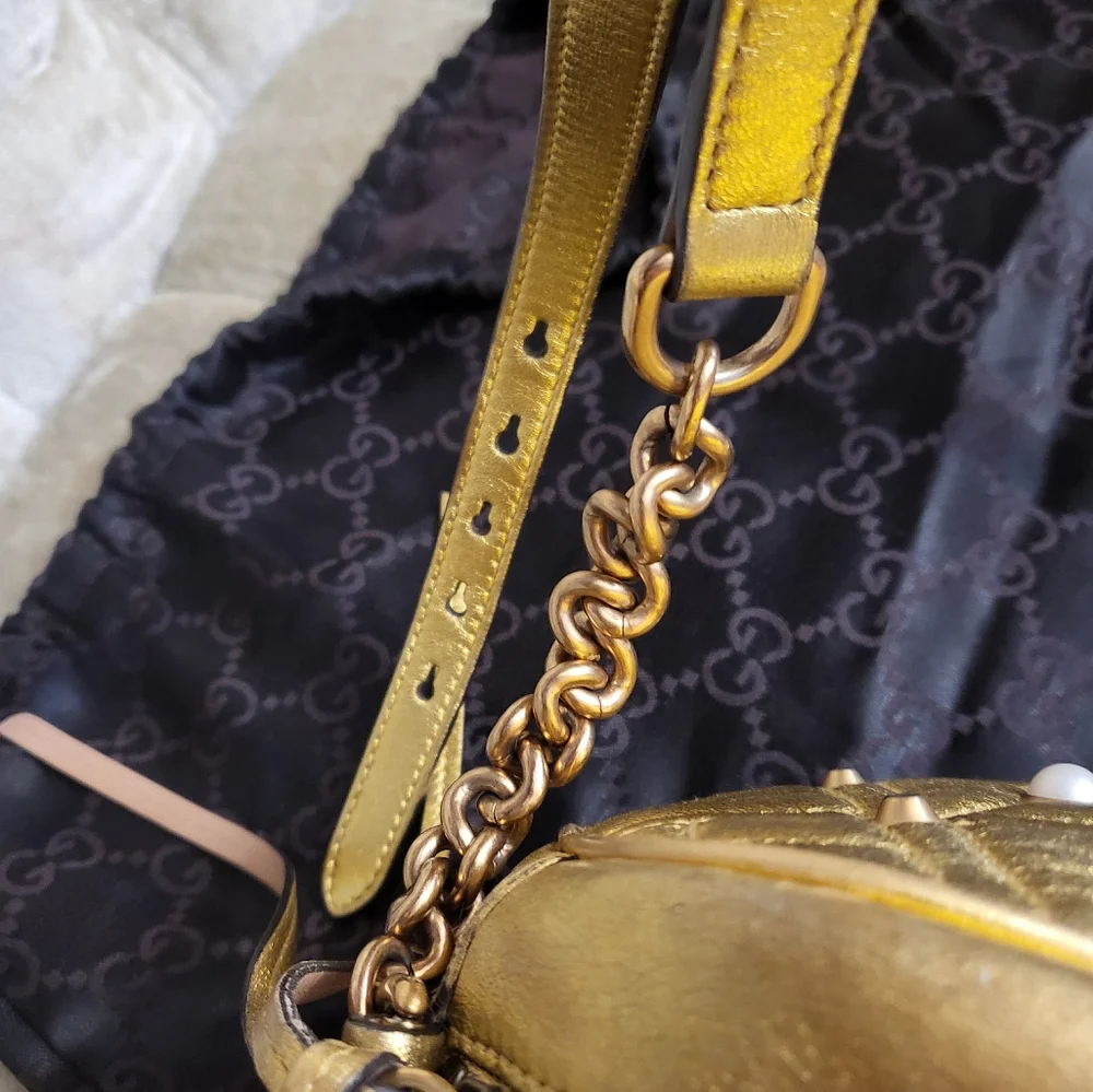 Authentic Gucci Pearl Studded GG Marmont camera bag - Picture 12 of 15